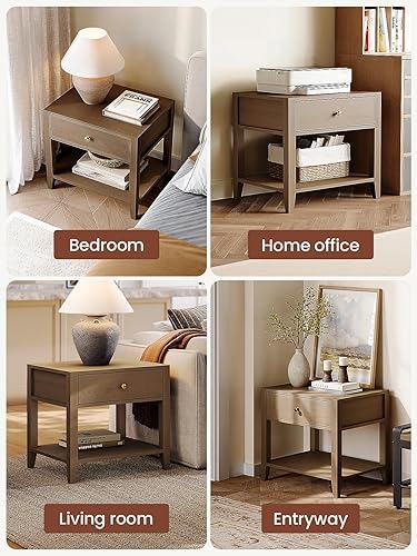 Miniatura 7 de Mesa auxiliar de madera maciza con cajón de almacenamiento, mesa auxiliar moderna para sala de estar, mesita de noche de madera de 25 pulgadas con