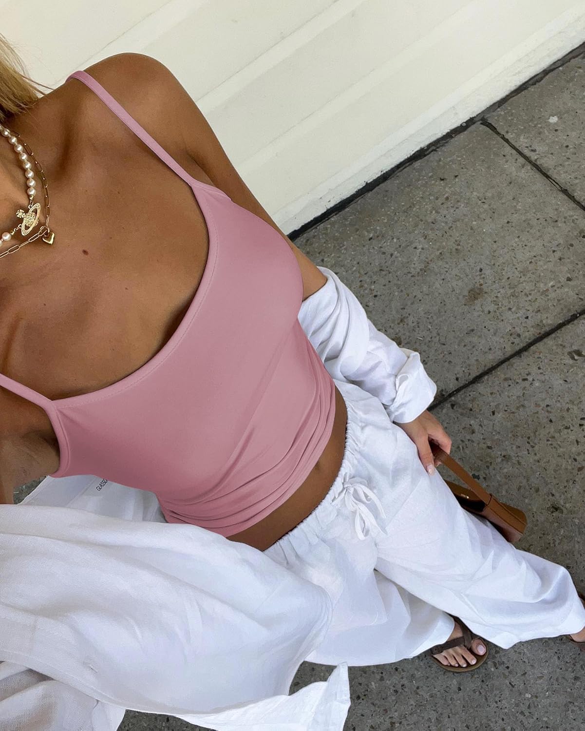 Women's Sleeveless Adjustable Spaghetti Strap Tank Top Form Fitting Going Out Cami Crop Top - Image 2