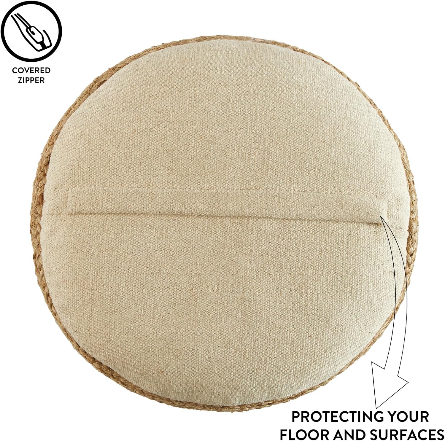 Urban Lifestyle Circular Natural Jute Braided Pouf Ottoman and Footrest, 18"x18"x10"H