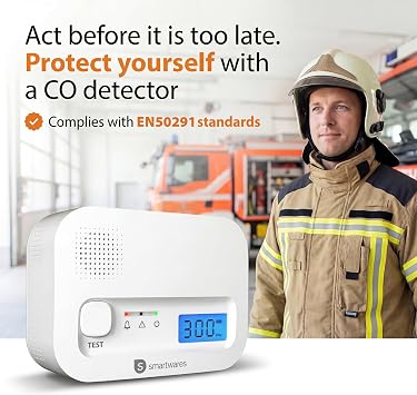 Smartwares Carbon Monoxide Detector - 10 Year Sensor - Digital Screen - Display and Test Button - FGA-13041