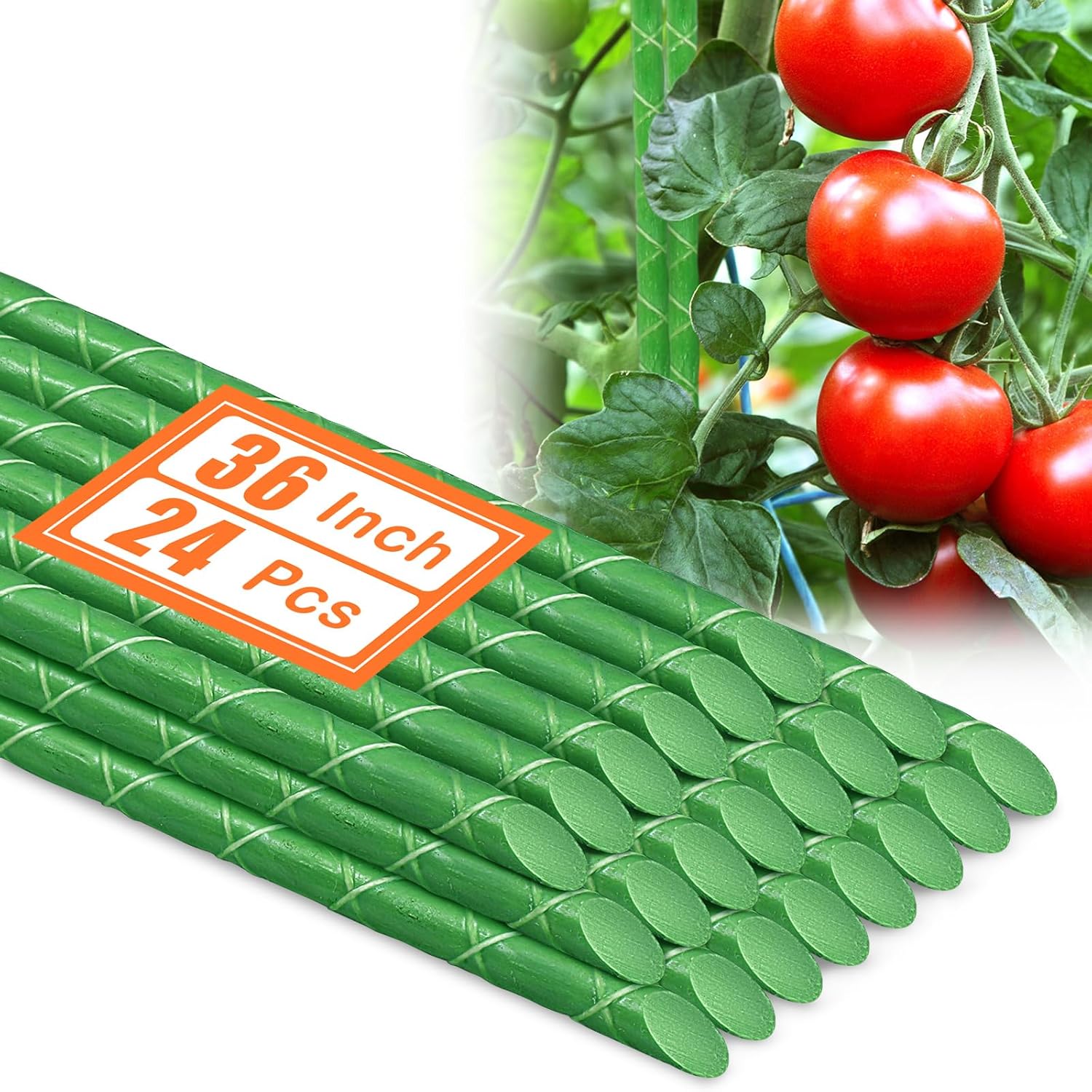24 Pcs 3 ft Fiberglass Garden Stakes 5/16" Diameter Lightweight Plant Tomato Stakes Garden Support Stick for Tomato, Cucumber, Bean, Tree, Climbing Plants, Trellis