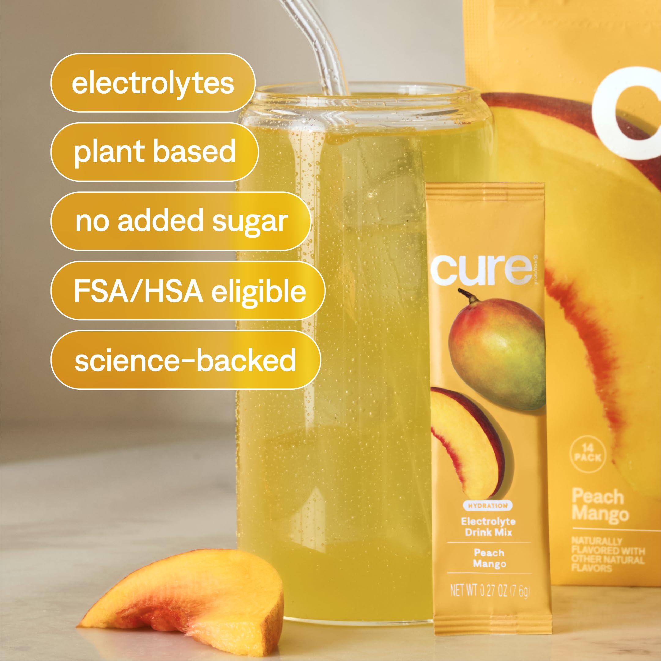 Cure Hydration - Electrolyte Drink Powder Peach Mango 14 Packets — Amazon image 6