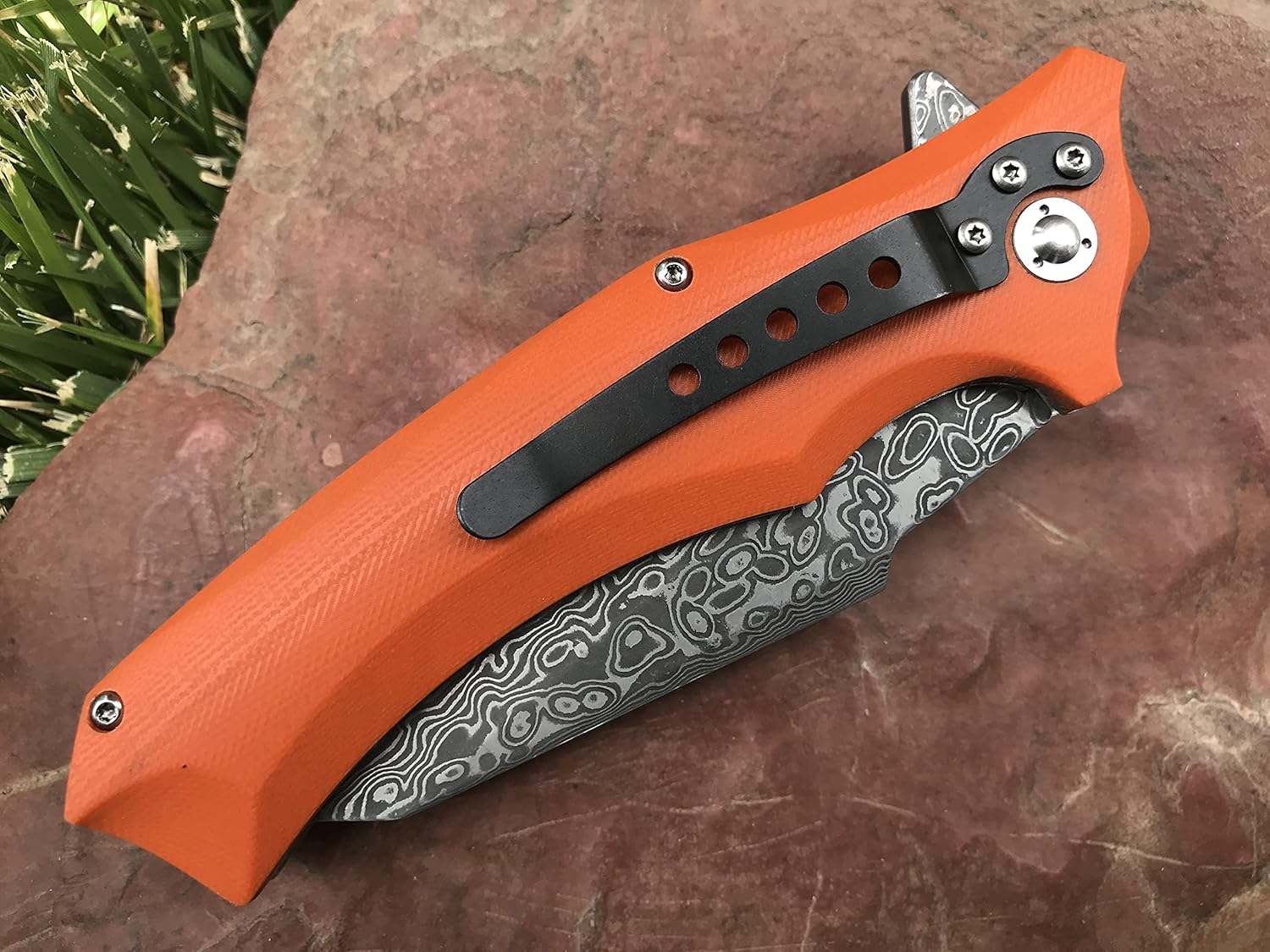 TACTICAL GEARZ Damascus Pocket Knife, G10 Handle, 67 Multi Layered Damascus Steel Blade & VG10 Core, Includes Sheath (Vex XT Saffron)