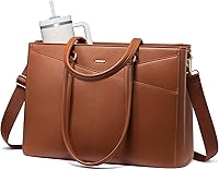 Vista 15 de LOVEVOOK Bolsa de mano para computadora portátil para mujer, bolsas de trabajo de cuero de 15.6 pulgadas con soporte grande para tazas para Negro