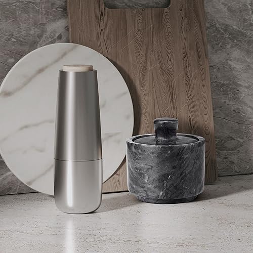 Miniatura 9 de Flexzion Bodega de sal de mármol con tapa, contenedor de mármol multiusos para sal, pimienta, pimentón y hierbas en polvo, caja de mármol para