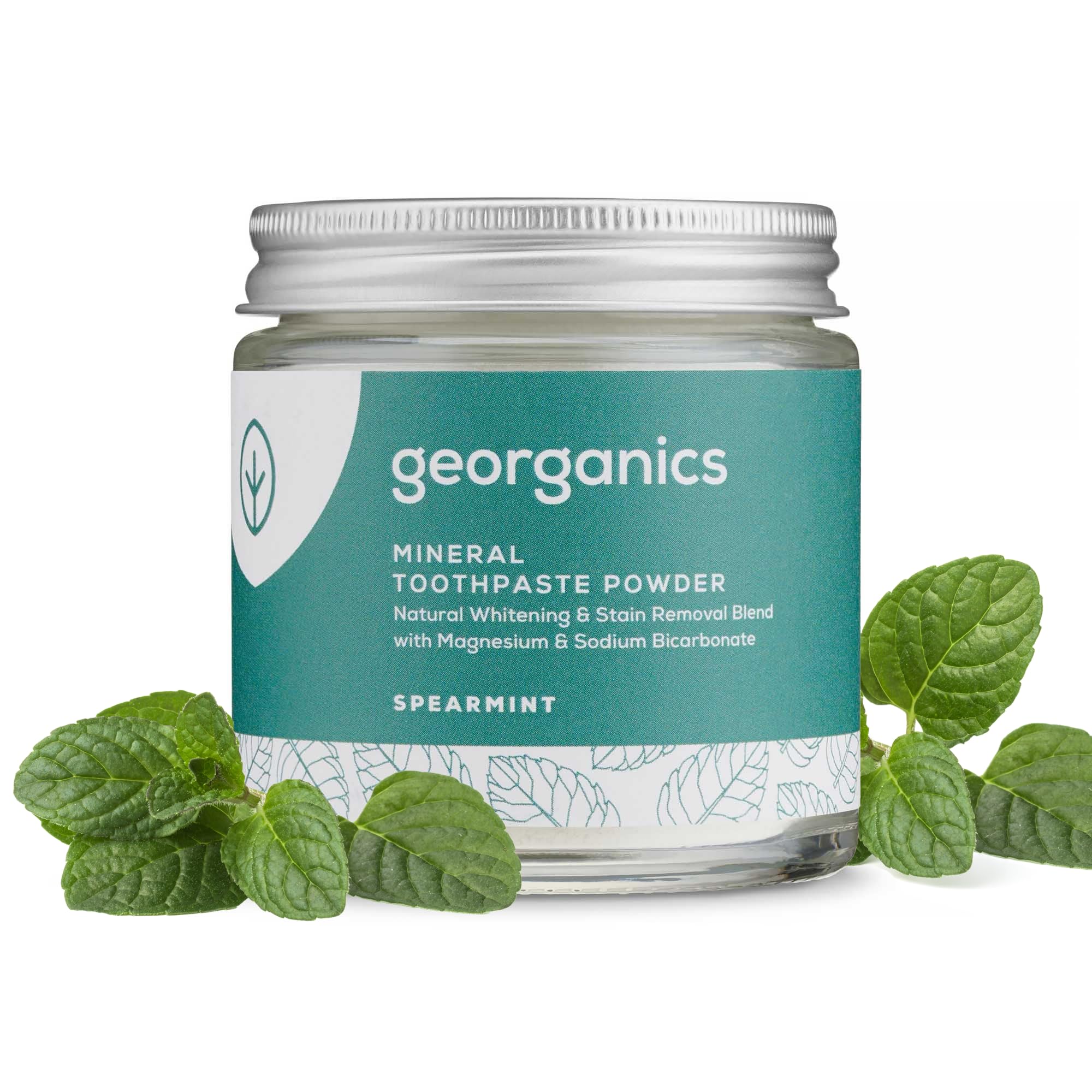 Georganics Whitening Mineral Toothpaste Powder - 120ml - Spearmint - 100% Natural Fluride Free, SLS Free & Glycerine Free - Stain Removing & Teeth Whitening - Certified Cosmos, Vegan & Cruelty-Free
