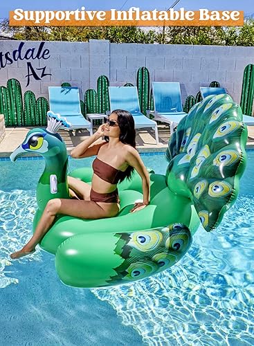 Miniatura 3 de JOYIN Inflatable Peacock Pool Float - Giant Green Peacock Ride on Raft for Swimming Pool, Beach Floaties, Party Decoration Toys, Pool Island, Summer