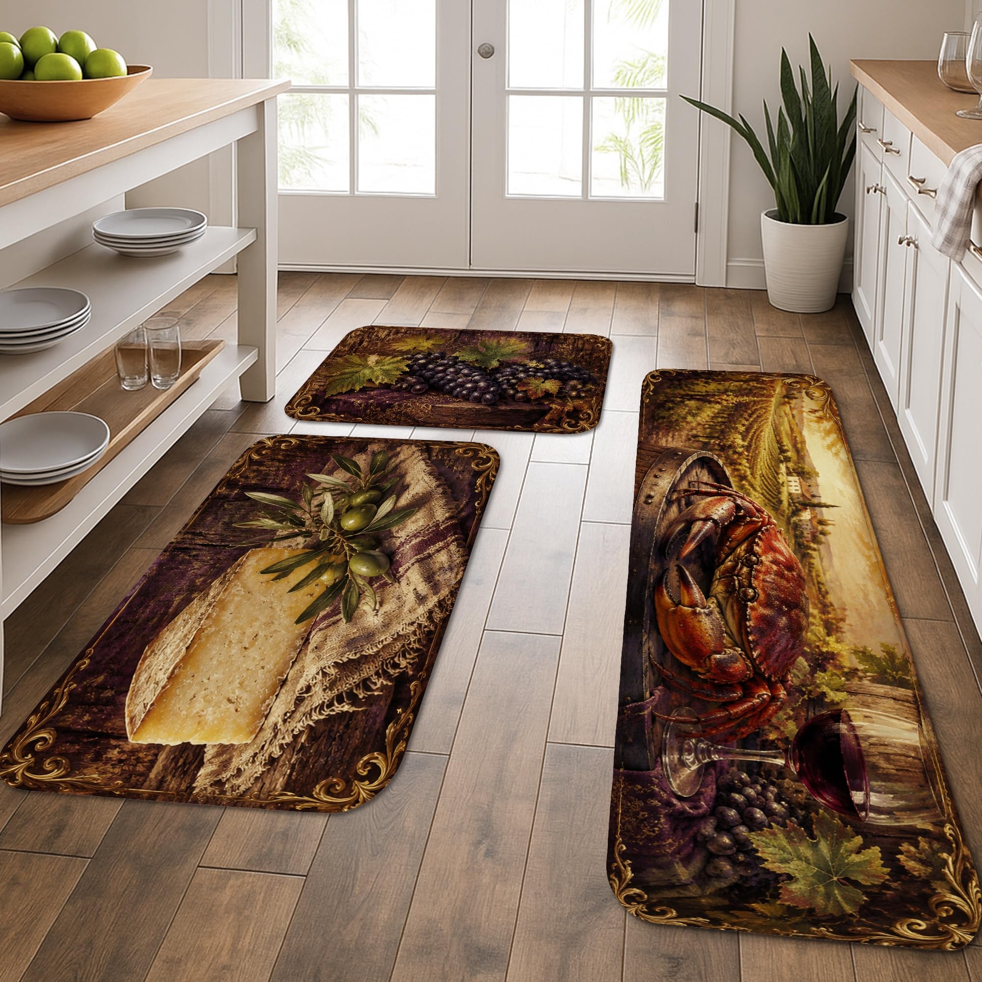 Tapis de cuisine lavables motif raisins pour protéger le sol devant l'évier de cuisine