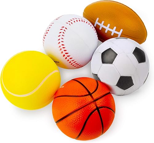 Boley Juego de 5 pelotas deportivas, mini pelotas de fútbol, fútbol, baloncesto, béisbol y tenis, suaves, seguras, duraderas y aptas para niños para