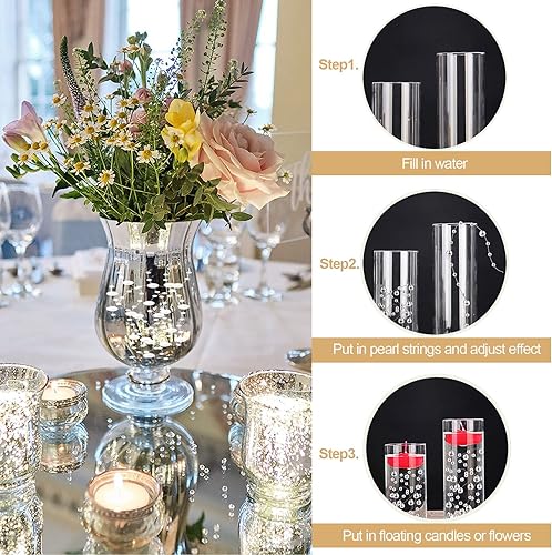 Miniatura 9 de 50 cuerdas de perlas para velas flotantes, perlas de imitación de efecto flotante para relleno de jarrón, decoración de mesa de centro de mesa para