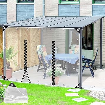 Transparent Pvc Tarpaulin Side Panels With Zipper Door,Outdoor Clear Tarp Curtains,Pergola Patio Porch Carport Gazebo Waterproof Tarpaulin Cover With Grommets,Rain Curtains,LH-4*2.5m13.1*8.2ft