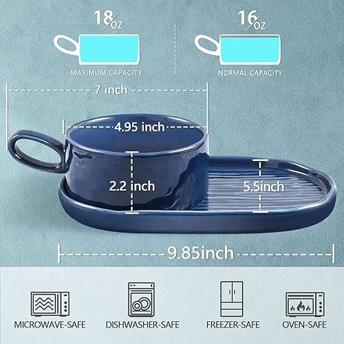 Miniatura 2 de Tazón de sopa con asa y plato de ensalada, combo de plato de sopa y sándwich, taza de sopa de 18 onzas para cereales, plato de pasta de cerámica