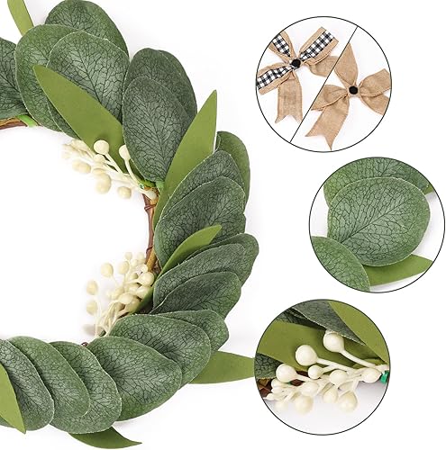 Miniatura 3 de CEWOR 2 coronas de Navidad de 9 pulgadas para puerta delantera, eucalipto, granja, gabinete de cocina, mini corona, búfalo, decoración de Navidad