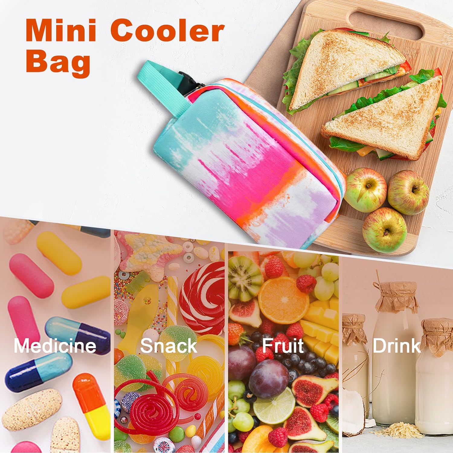 Remobia Hicol Freezable Snack Box with Built-in Ice Packs,Small Insulated Cooler Bag, Freezer Lunch Bag,Zip Closure & Buckle Handle, Easy-Clean for Travel (Adults & Kids Friendly) (Rainbow)