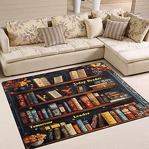 Amazon.com: ALAZA Bookworm Funny Bookshelf Vintage Non Slip Area Rug 4 ...