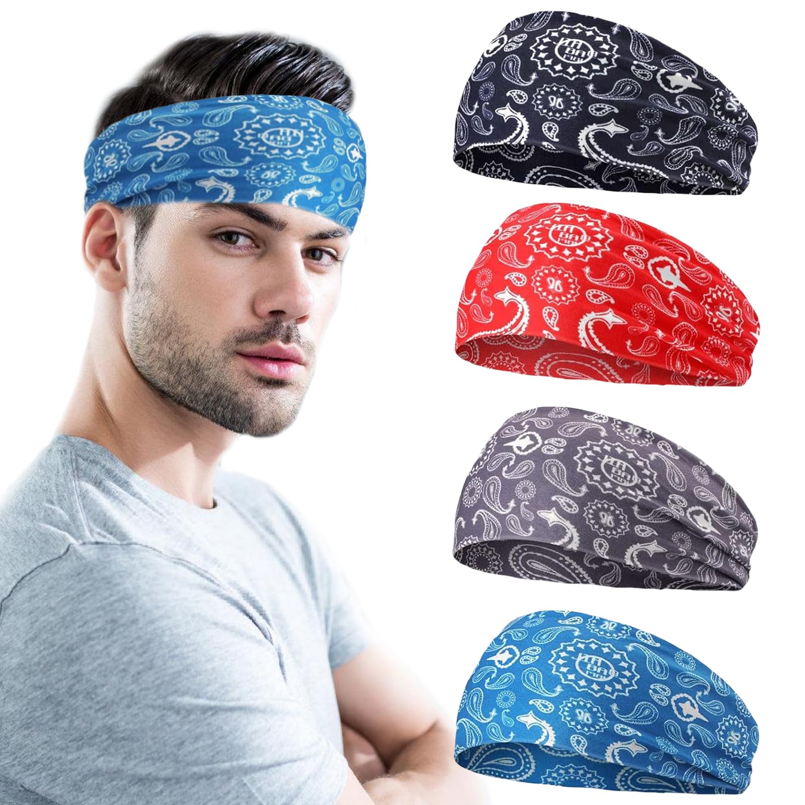 Fascia Capelli Uomo, 4 PCS Fascia Capelli Sport, Fascia Sudore Fronte, Fascia Sportiva Capelli per Uomo e Donna, Fascia Tergisudore per Corsa, Yoga, Ciclismo, Basket