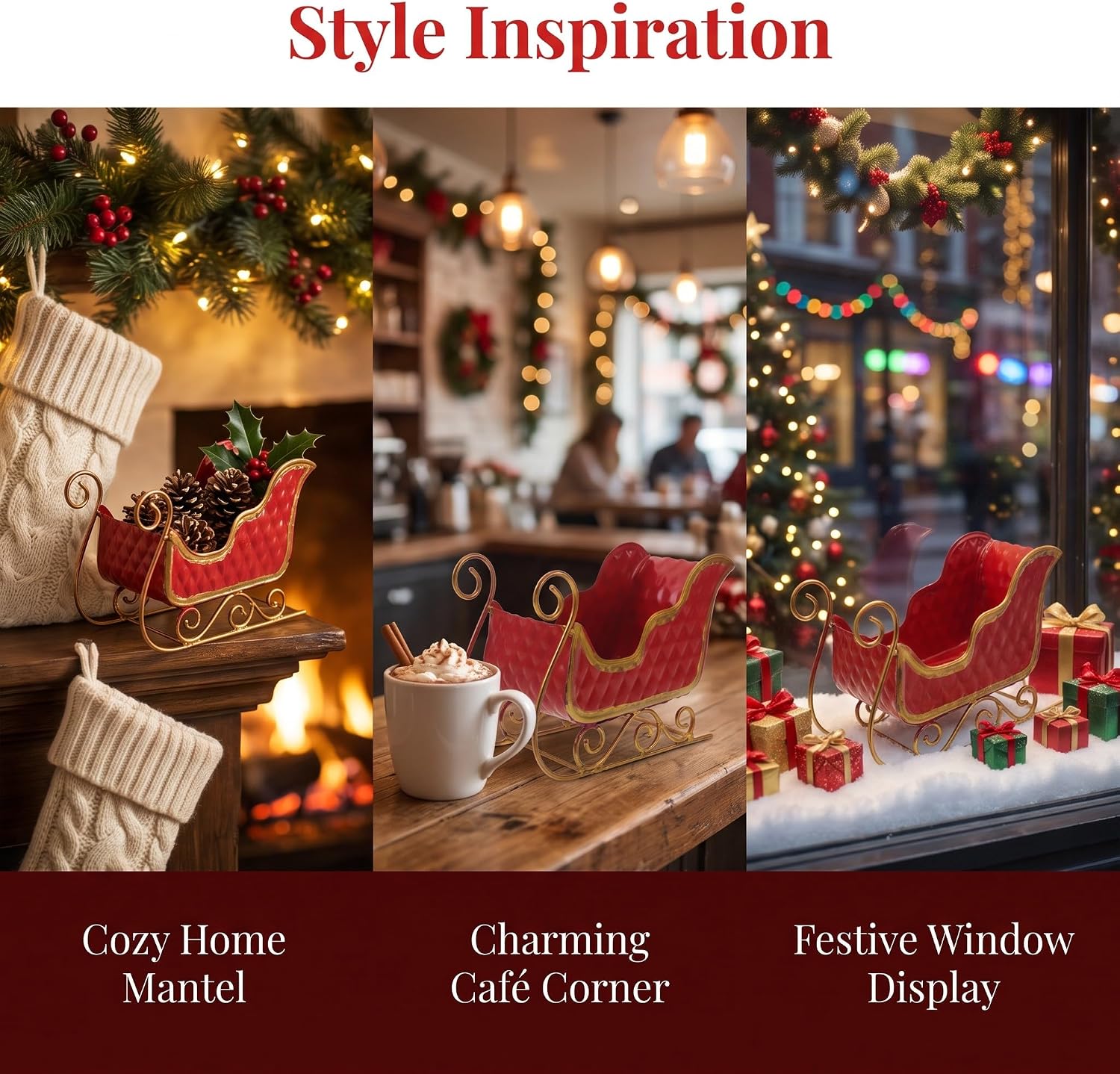 Generic Metal Christmas Sleigh Ornament, Vintage Sled Tabletop Decor