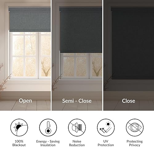 Miniatura 5 de Boolegon Persianas enrollables opacas para ventana, persianas enrollables de tela de lino, persianas para ventana del hogar, dormitorio, cocina,