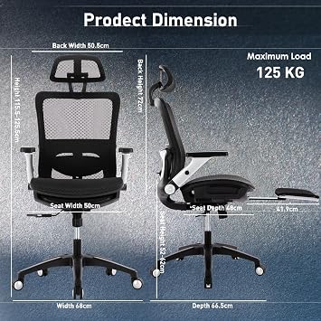 COLAMY Ergonomic Mesh Office Chair with Footrest - High Back Computer Desk Chair with Headrest, 4D Flip-up Armrests, Adjustable Tilt Lock, and Lumbar Support for Ultimate Comfort, Black