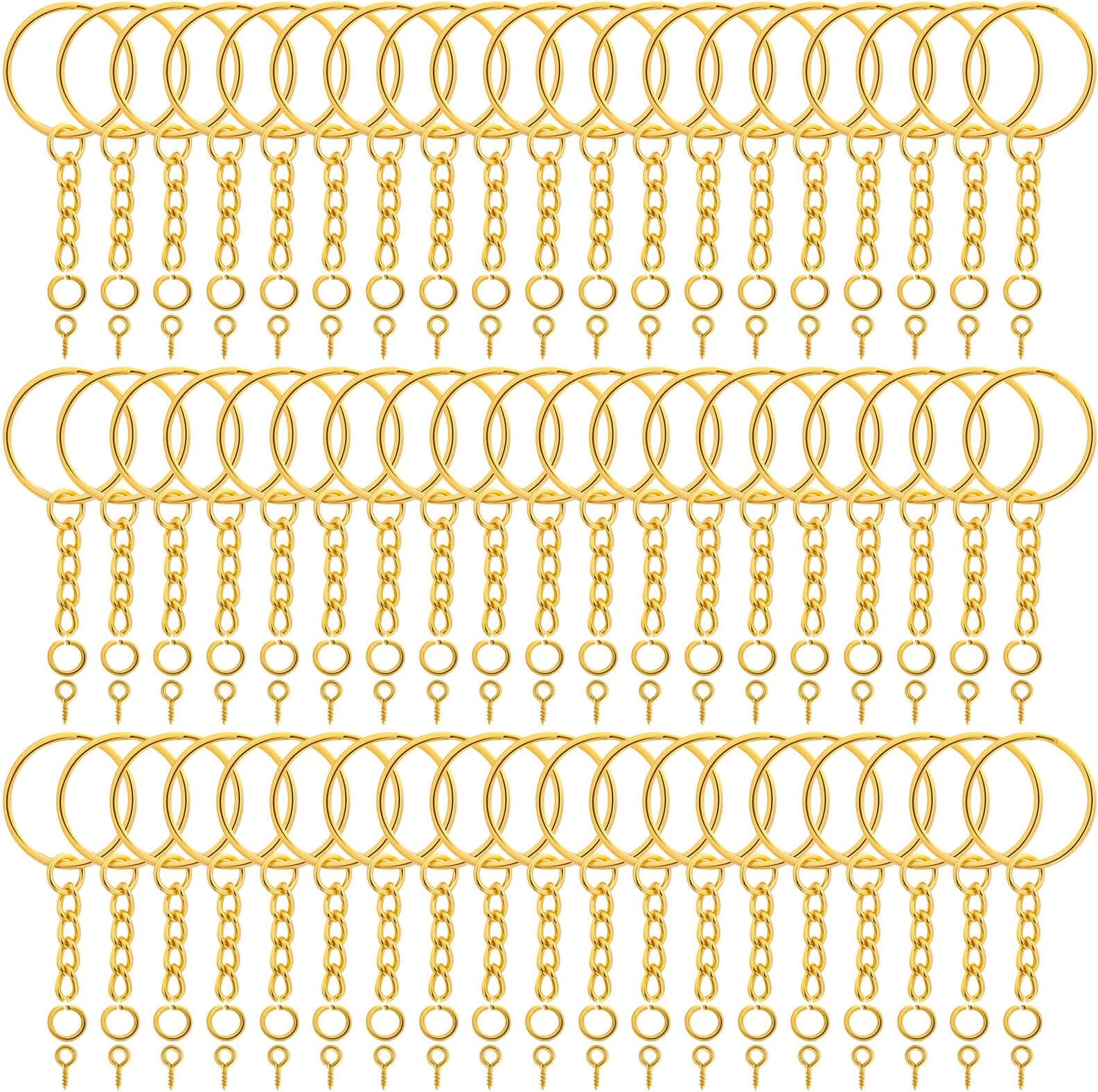 Audab 360Pcs Gold Keychain Bulk, 120Pcs Key Rings with Chain and 120Pcs Open Jump Rings with 120Pcs Screw Eye Pins for Crafts and Jewelry Making