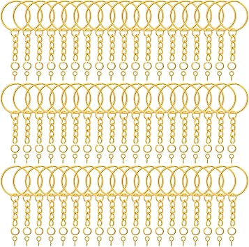Audab 360Pcs Gold Keychain Bulk, 120Pcs Key Rings with Chain and 120Pcs Open Jump Rings with 120Pcs Screw Eye Pins for Crafts and Jewelry Making