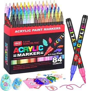84 Colors Acrylic Paint Markers and ACRYLIAC PAINT PENS for Rock, Wood, Fabric, Glass, Canvas Paint Marker and paint pens, acrylic Markers for Coloring Books & DIY Crafts