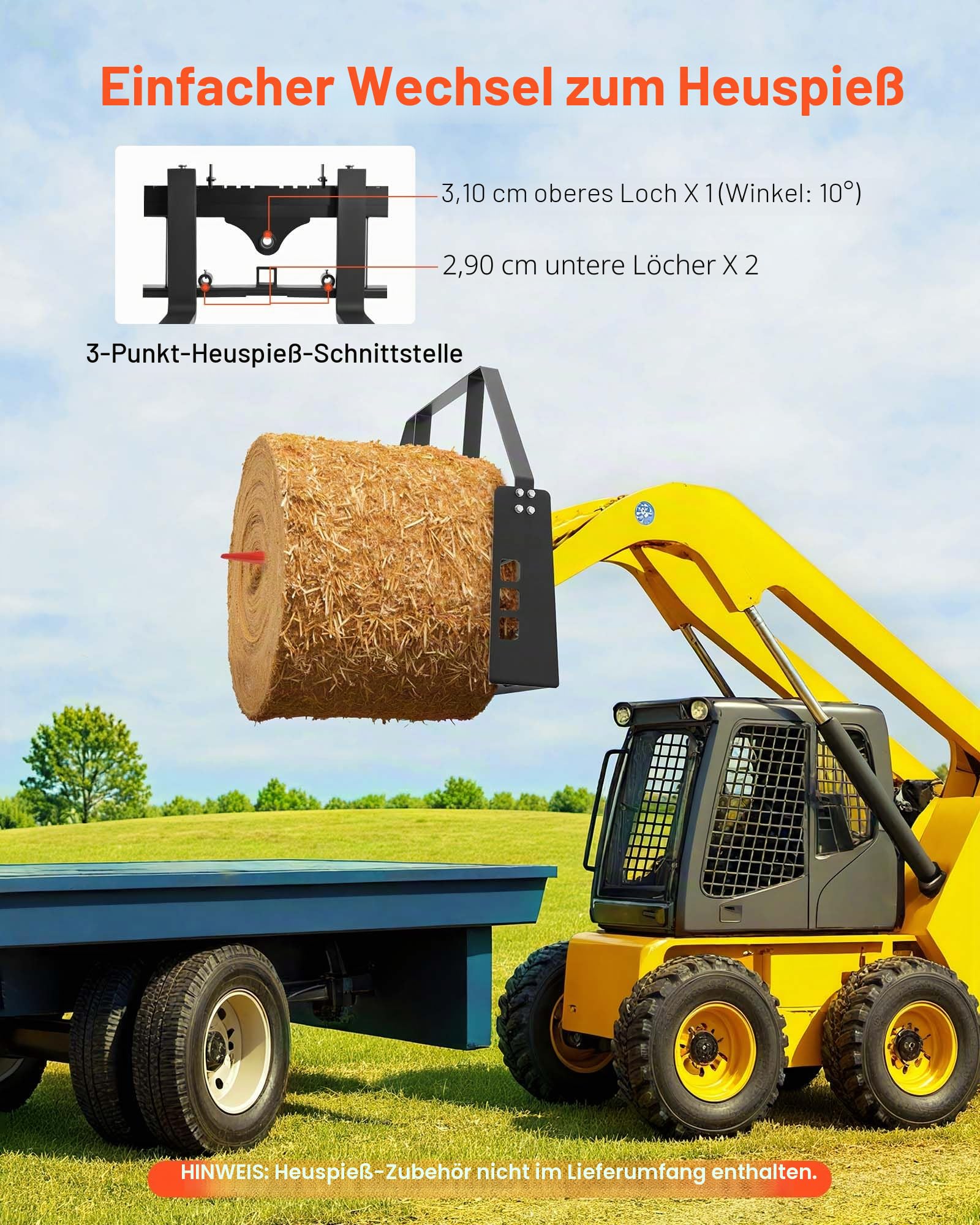 VEVOR Schnellbefestigung 1814 kg, Palettengabelrahmenaufsatz mit 1065 mm Palettengabeln, Gabelstaplerklingen, 50,8 mm Anhängerkupplung & Speerhülsen, passend für Kompaktlader, Traktoren