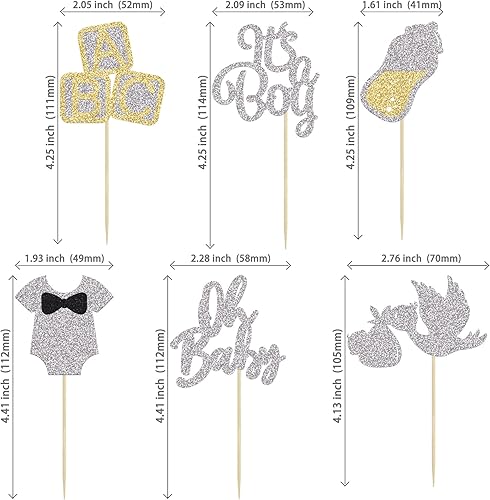 Miniatura 2 de 24 piezas Oh Baby Boy Cupcake Toppers Silver Glitter Enterizo Botella Cisne Baby Shower Boy Cupcake Picks Género Reveal Theme Baby Shower Niños