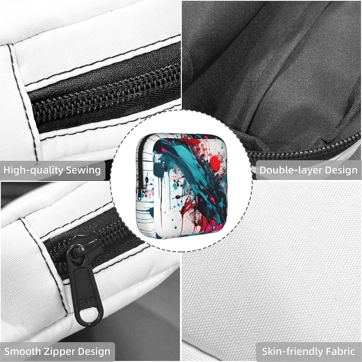Abstract Paint Splashes Print Multifunctional Storage Bag Pad Bag Skin-Friendly Period Pouch Reusable Tampon Bag for Female