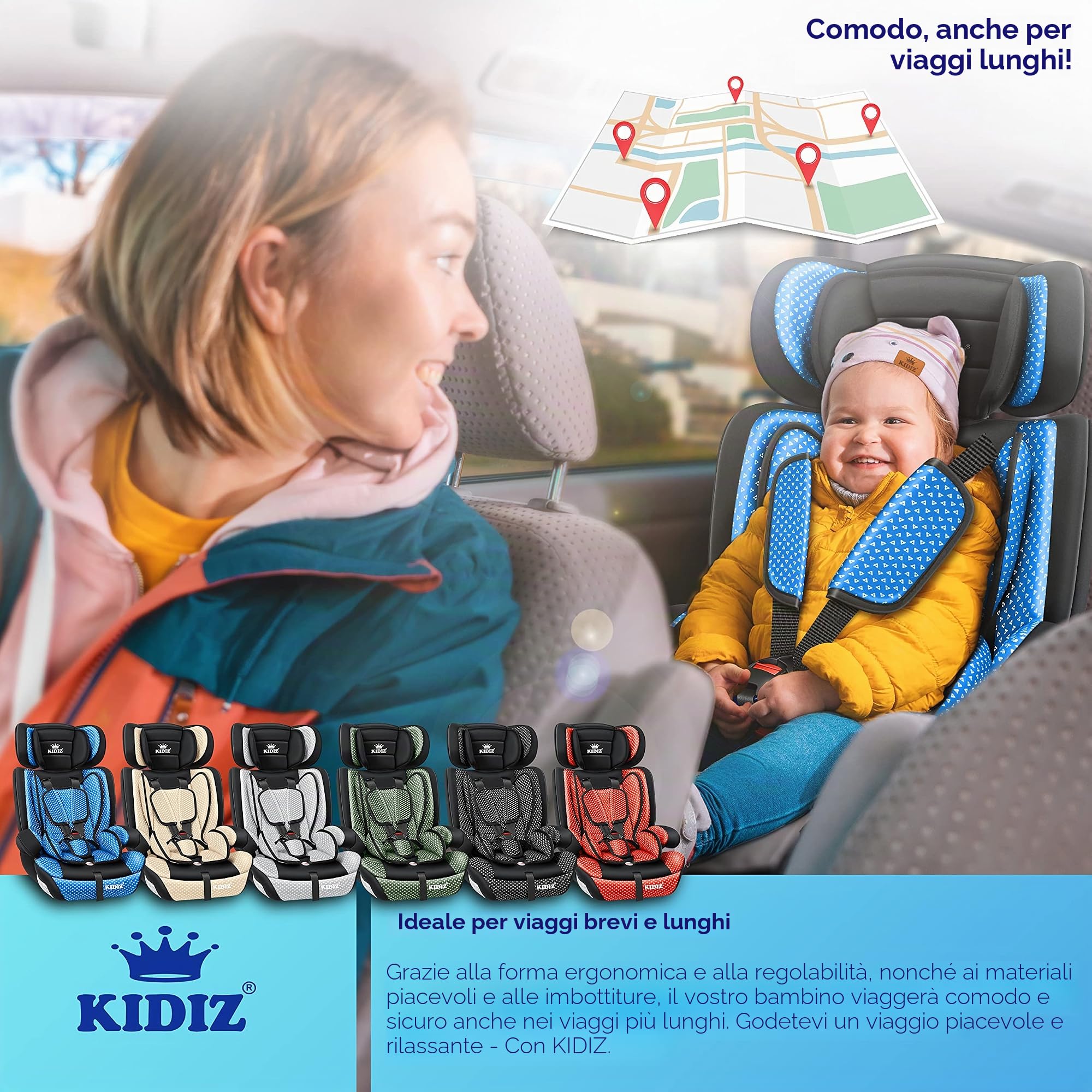 KIDIZ® Seggiolino auto per bambini Seggiolino per bambini | Seggiolino auto Guscio con sedile | 9 kg - 36 kg 1-12 anni | gruppo 1-2 -3 | universale | Classic