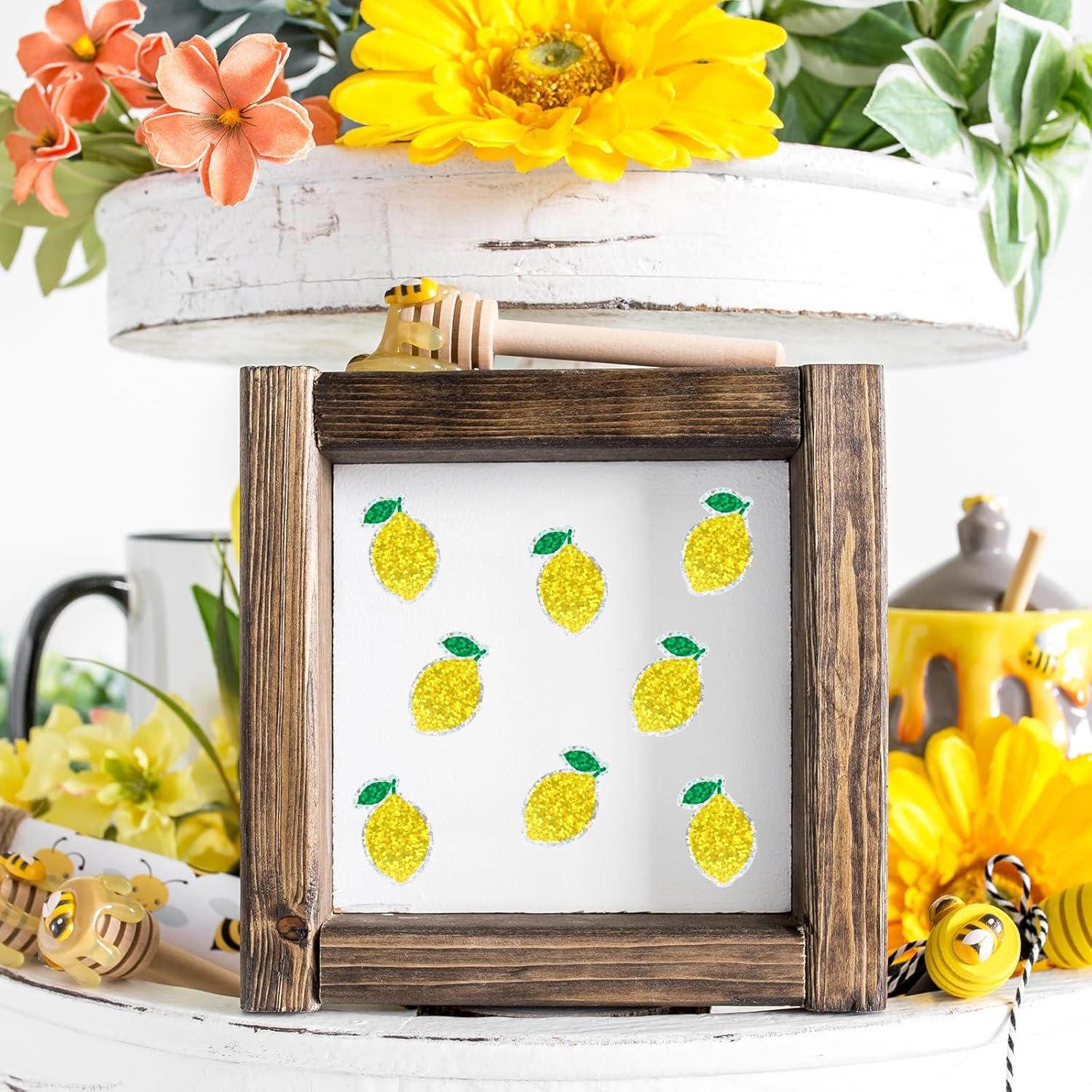 FYSUIMU 500 Pcs Lemon Stickers Holographic Yellow Fruit Paper Decal Sparkly Lemon Roll Self Adhesive Seal Stickers for Summer Envelope Scrapbook DIY Supplies, 1.5 in