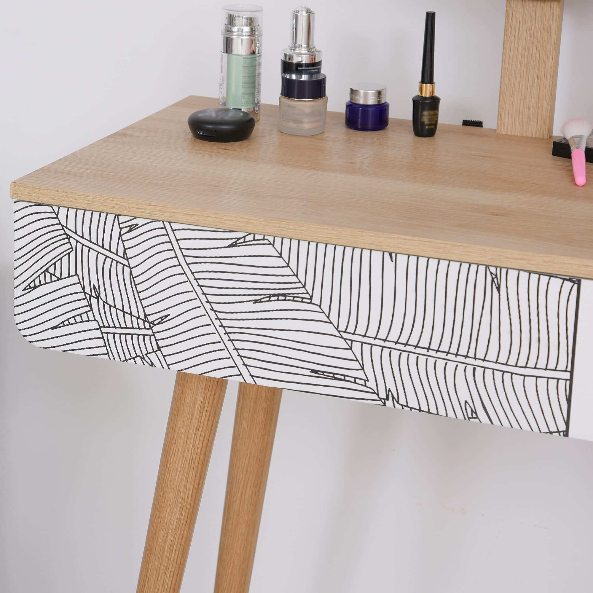 HOMCOM Coiffeuse Table de Maquillage Design scandinave tiroir et Grand Miroir dim. 70 x 39 x 119-128 cm