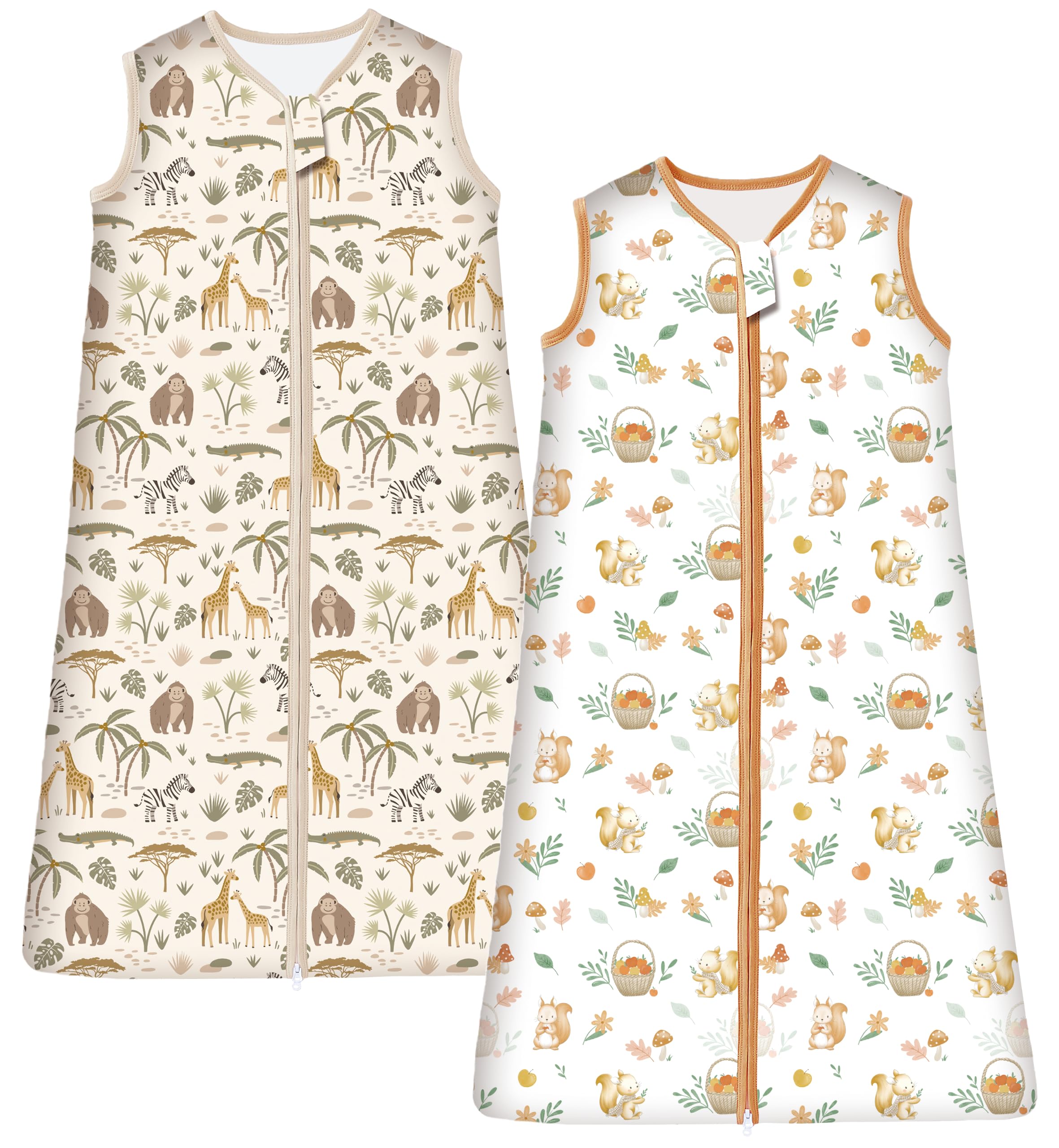 Baby Schlafsack 2.5 Tog Winter 2er Pack Kinder Schlafsack Junge Mädchen Ganzjahres Schalfsack, 2.5 Tog Tiere Set, 110cm/Baby Höhe 95-115cm