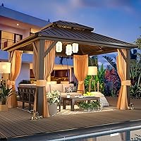 Vista 9 de MELLCOM Cenador de Techo Rígido de 10'x12', Cenadores de Aluminio de Doble Techo de Metal con Cortina y Malla, Pabellón de Acero Galvanizado