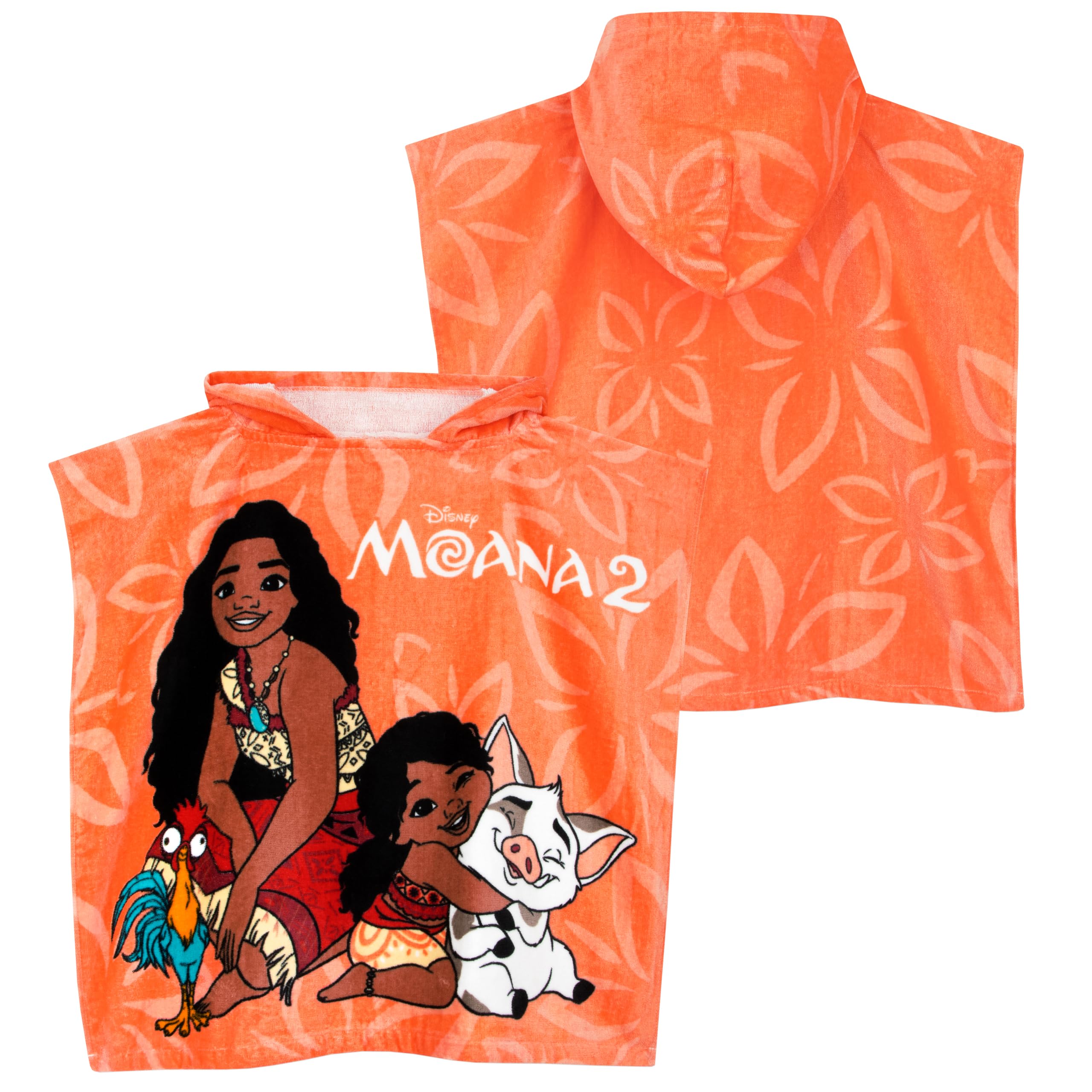 Disney Poncho | Ręcznik Poncho Vaiana dla Dzieci | Dziewczęcy Bawełniany Ręcznik Plażowy | Kąpielowy z Kapturem | Pływania | One Size | Pomarańczowy