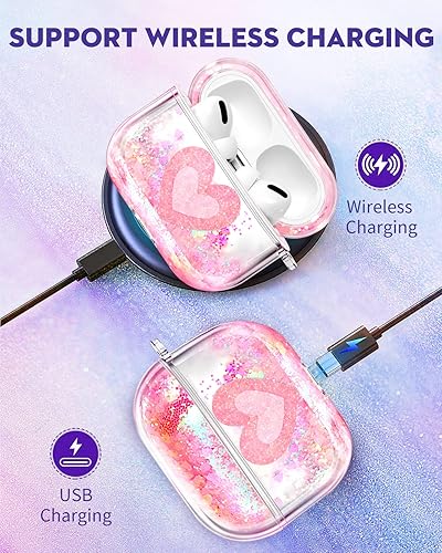 Miniatura 5 de Funda para Apple para Airpod Pro 2/1 - Funda Kawaii bonita estética femenina para niñas y mujeres, protector líquido con purpurina brillante, Rosado