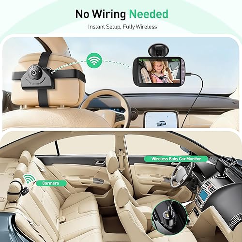 Miniatura 5 de Monitor inalámbrico de cámara de automóvil para bebé, pantalla de 4.3 pulgadas con cámaras de asiento de automóvil orientadas hacia atrás, visión