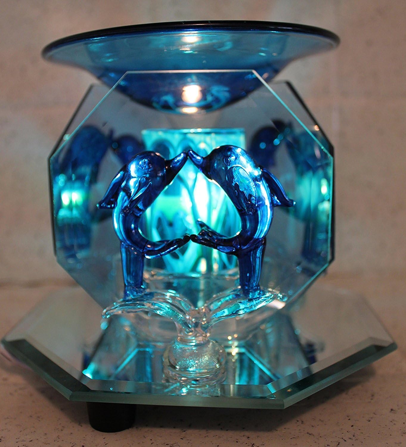 Electric Oil Warmer Tart Burner 2 Kissing Dolphins, 3 Sided Mirror, Dark Blue