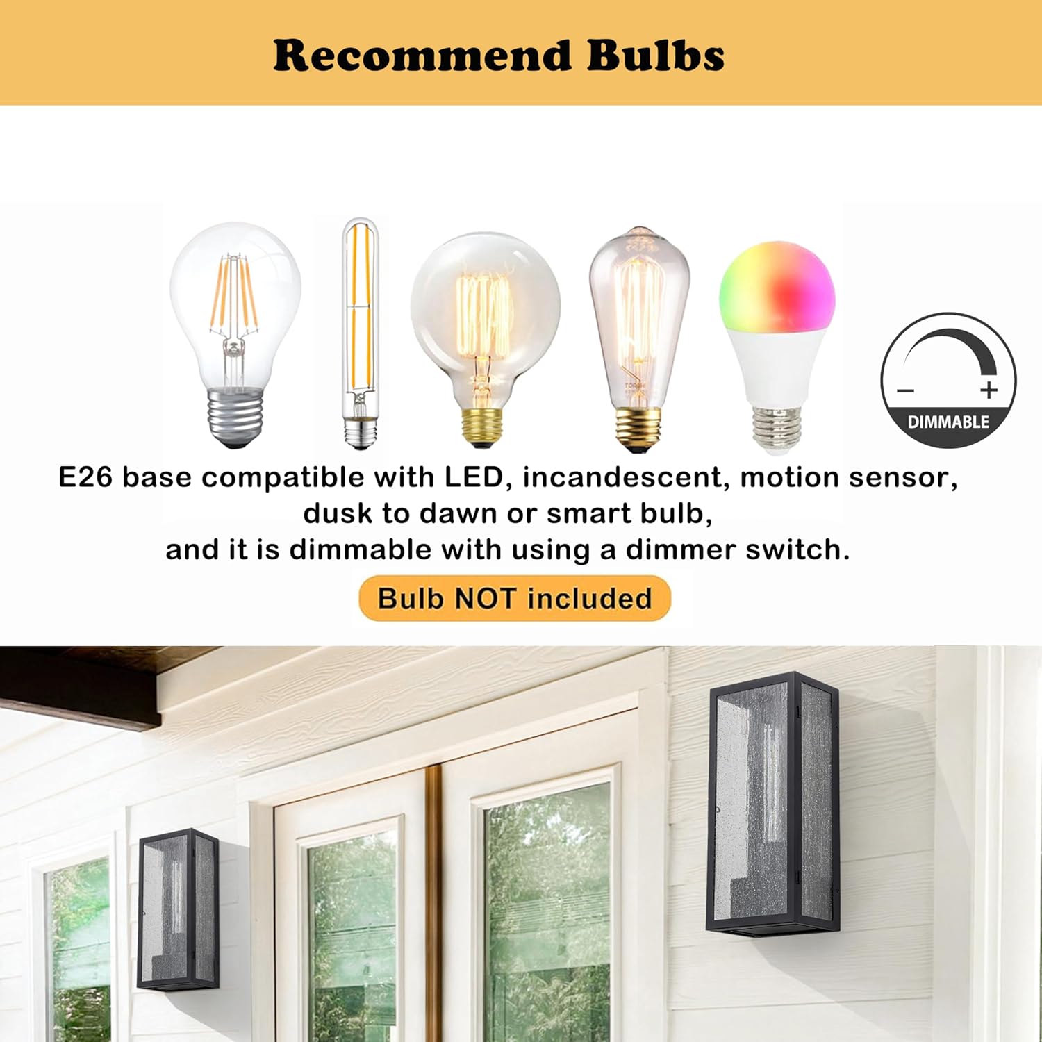 Porch Light with GFCI Outlet, Matte Black Exterior Lighting Fixtures, Waterproof Outdoor Light Fixture with Seeded Glass, Anti-Rust Outdoor Wall Lights for House