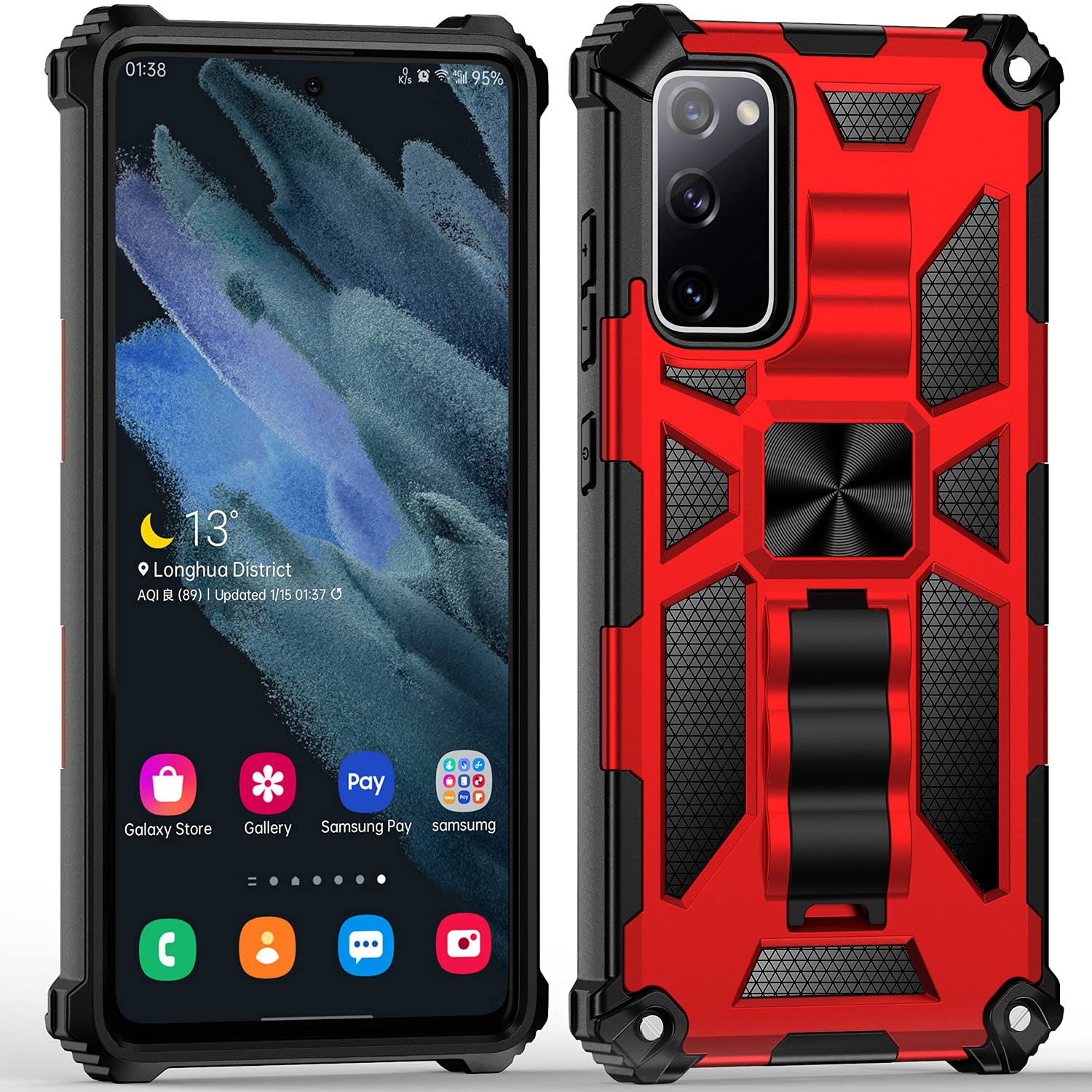 AFARER S20 FE 5G Case Rugged Outdoor Protective Cases with Stand, Dual Layer Hard PC + TPU Mobile Phone Cover Compatible with Samsung Galaxy S20 FE - Red