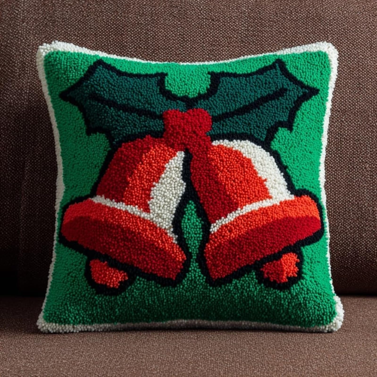 WallustrioaW Latch Hook Cushion Kit 43x43cm,Christmas Bells