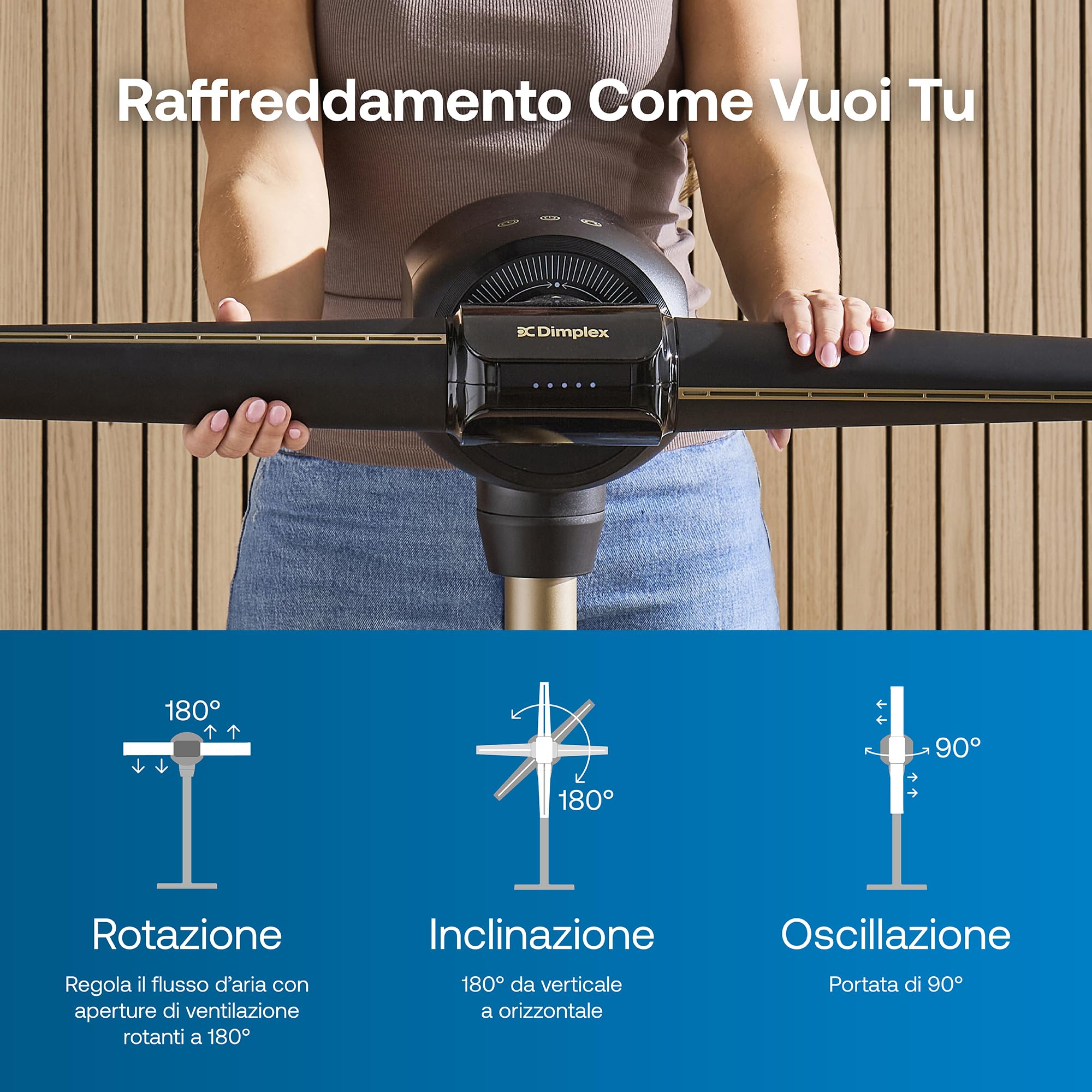 Dimplex FlexBlade Ventilatore Senza Pale, Doppia Uscita 2×180°, Oscillante 90°, Portata 20m, Silenzioso (36dB), 5 Velocità, Telecomando Magnetico, Timer | Design senza pale con 2 prese d'aria indipendenti a 180°, 5 livelli, solo 36 dB, timer da 10 ore, to