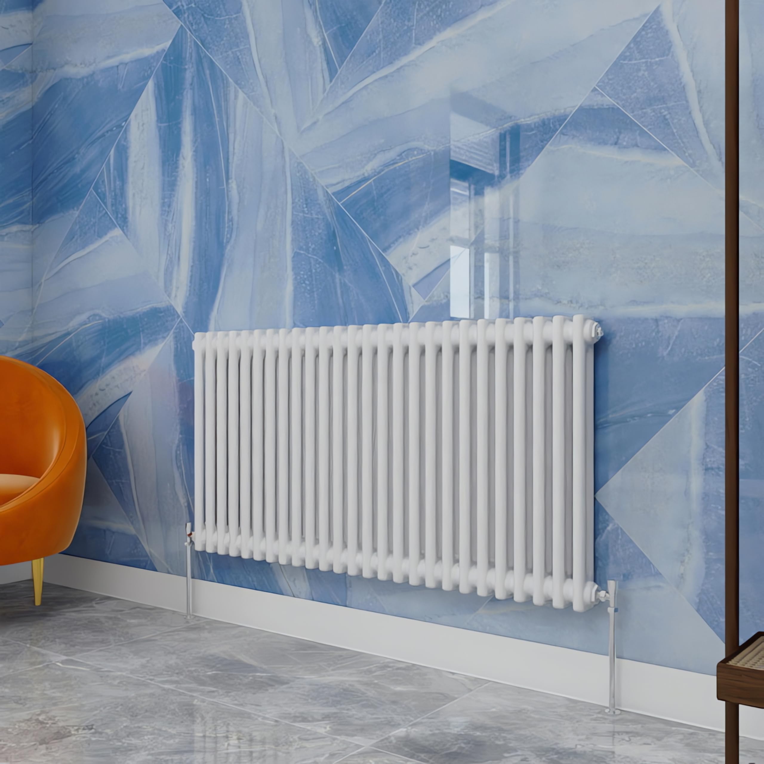 Traditional Household Cast Iron Radiator，White Horizontal 600X1190mm 2 Column Suitable for Multi-Room Central Heating