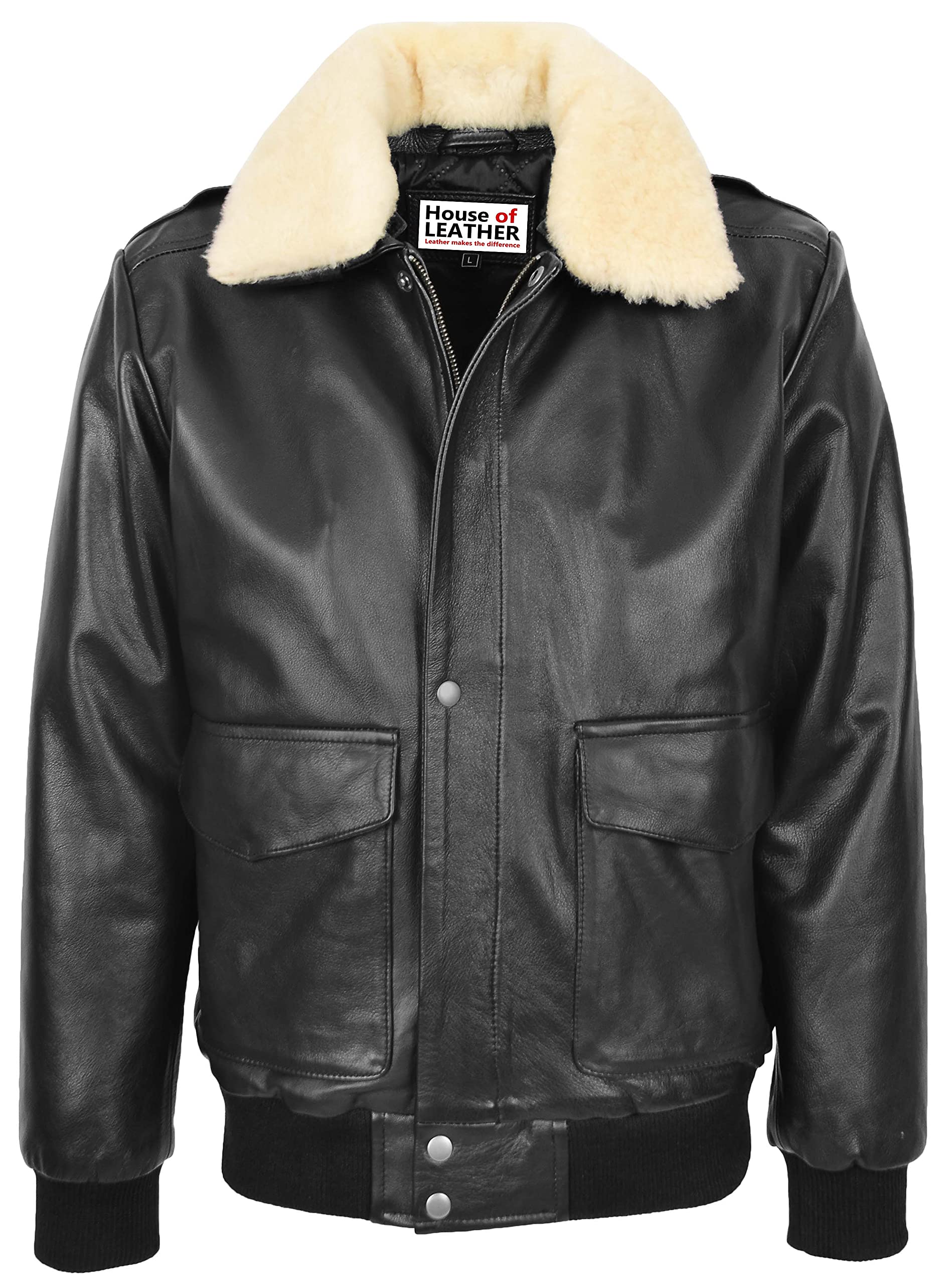 Mens Leather Bomber Jacket Classic G-1 Flight Aviator Style Jarrod (3XL, Black)