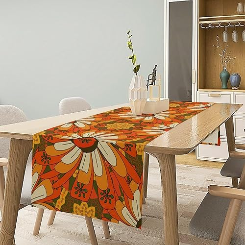 Miniatura 174 de Camino de mesa retro de los años 70, estilo vintage, abstracto, moderno, bohemio, espiral, espiral, ondas, granja, cena, camino para el hogar,