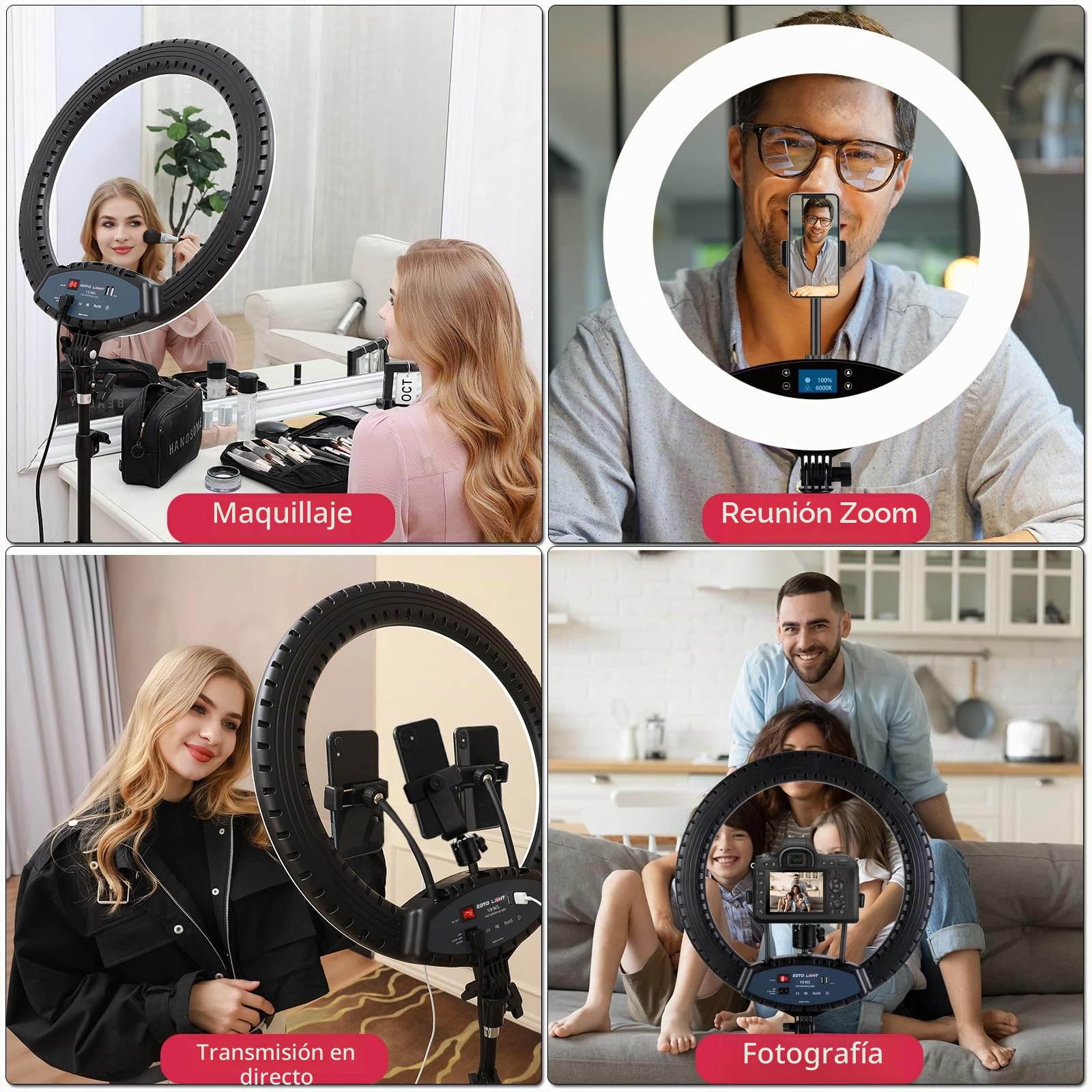 Anillo de luz LED de 19 Pulgadas con Soporte para trípode, Anillo de luz para Selfie, Pantalla táctil LCD, luz para Video Vlog de Retrato de Estudio con Bolsa de Transporte y Control Remoto, CRI>97