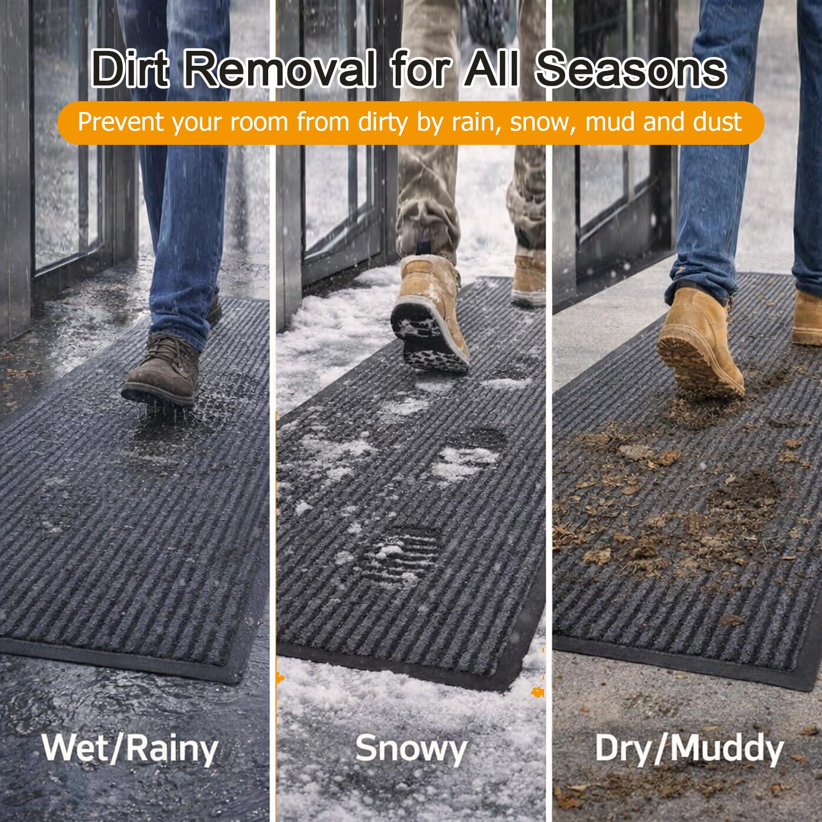3x10 FT Extra Long Entrance Mat with Non Slip Rubber Backing, Indoor Outdoor Carpet Runner Rug for Entryway, Heavy Duty, Low Profile, Dirt Trapping and Moisture Guard(Charcoal Grey) — Amazon image 2