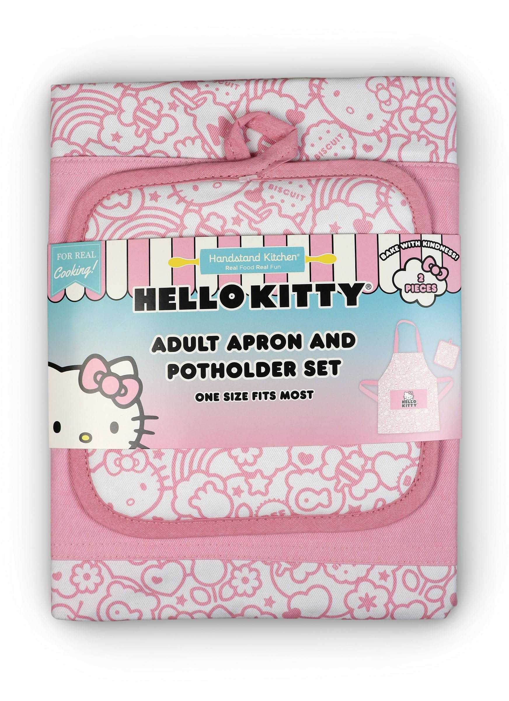'Handstand Kitchen Hello Kitty Print 28'' Adult Apron and Pot Holder Set'