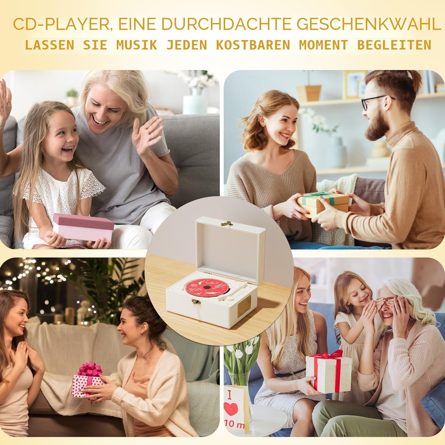 Yintiny Wiederaufladbarer CD-Player aus Leder mit Lautsprechern, Bluetooth-Sender, Festival-Geschenk, BGM-Player für Heimdekoration.
