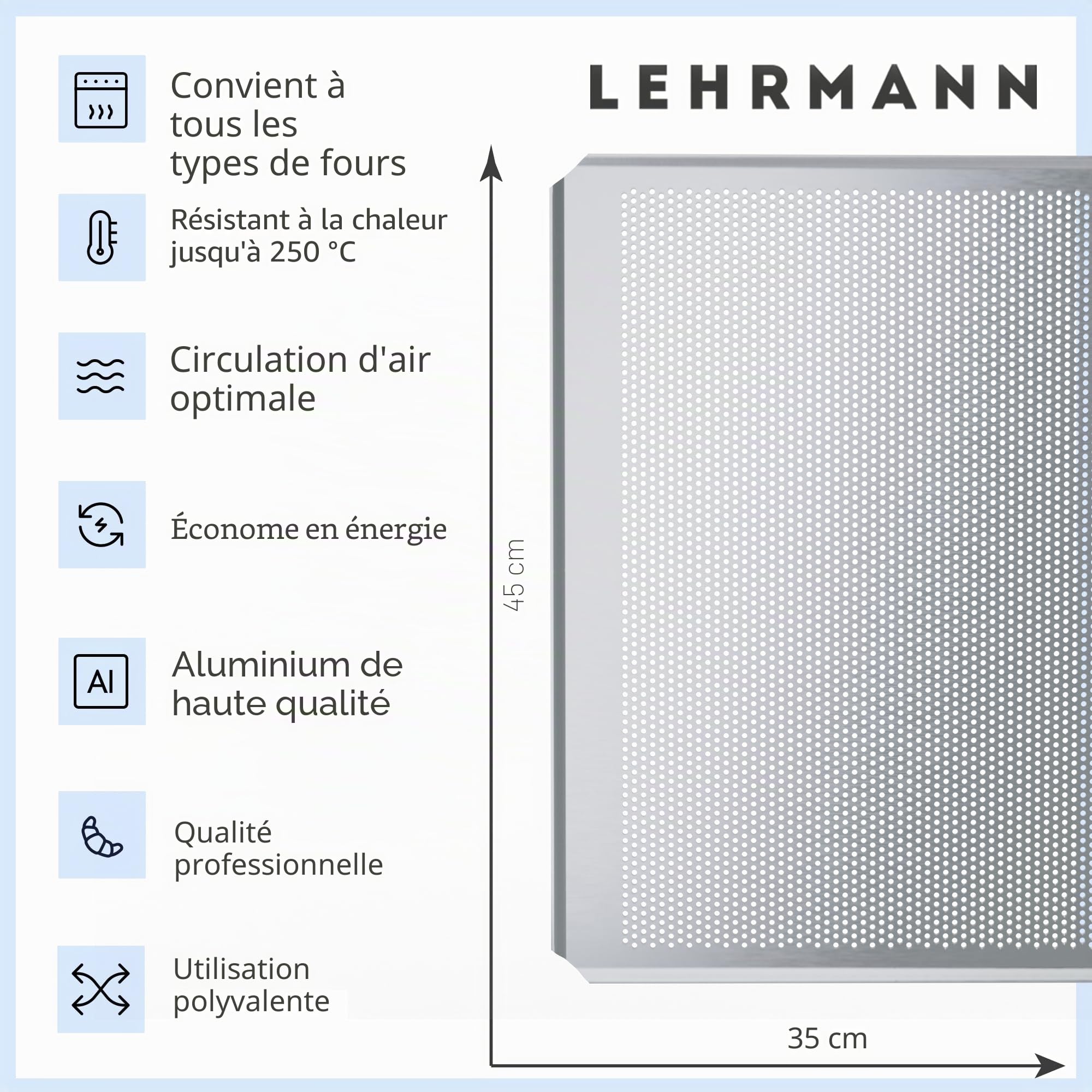 LEHRMANN Plaque perforée à pâtisserie (3 pièces) 45 x 35 cm Plaque pour pizza pain biscuits Comparable/remplaçable four WIESHEU ELOMA MIWE/Siemens Bosch Neff